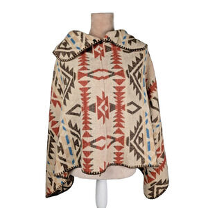 Bohemian Southwestern Aztec Tribal Style Fringe Poncho One Size